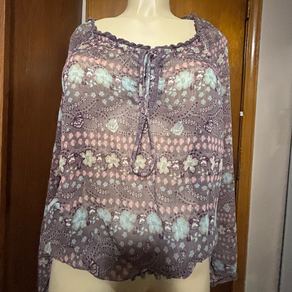 Decree large floral sheet elastic cowl neck burgundy seafoam green thin office